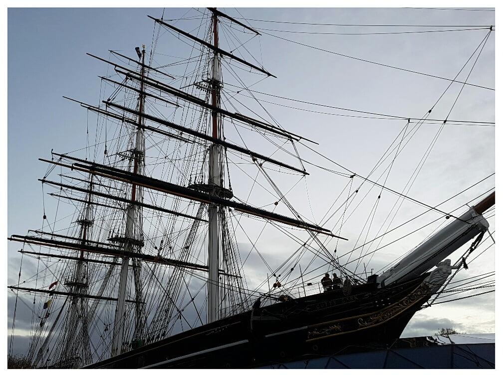 The Cutty Sark in Greenwich at dusk